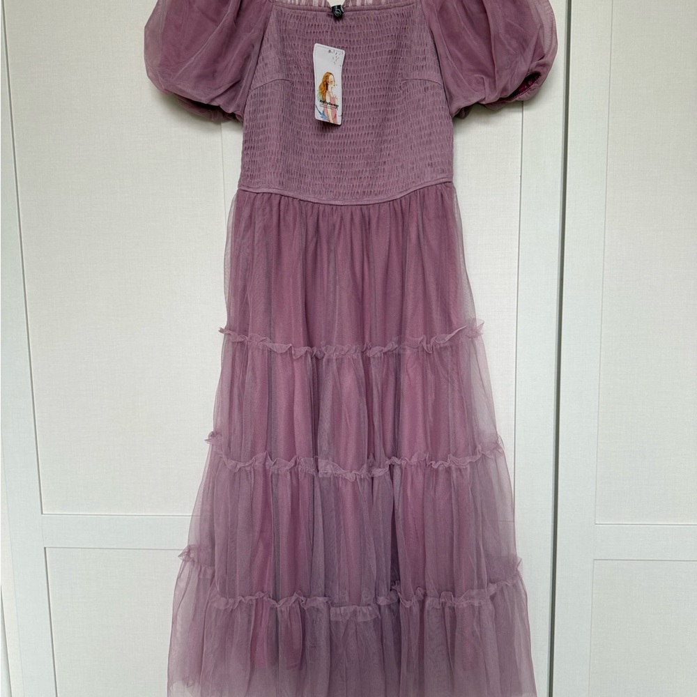 Women’s Midi Tiered Mesh Dress in Dusty Mauve